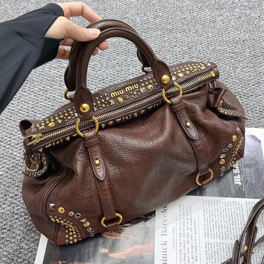 Vintage Miu Miu Brown Rivet Shoulder Bag